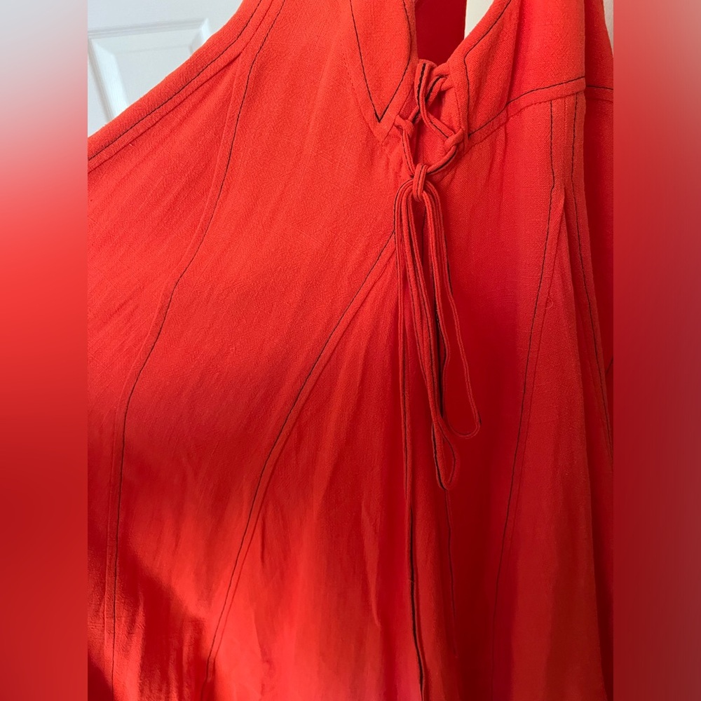 NWT Topshop Topstitch Linen Orange Mini Dress, 6 - Picture 6 of 7
